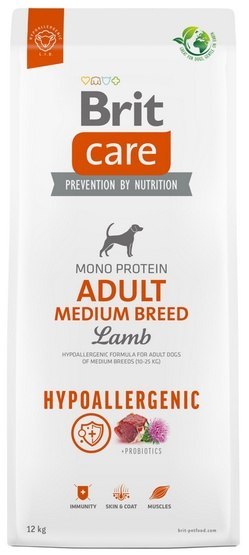Brit Care Hypoallergenic Adult Medium Lamb 12kg,dla dorosłych psów średnich ras (10 -25 kg).