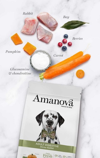 Amanova Dog Adult Digestive Divine - królik 10kg, hypoalergiczna