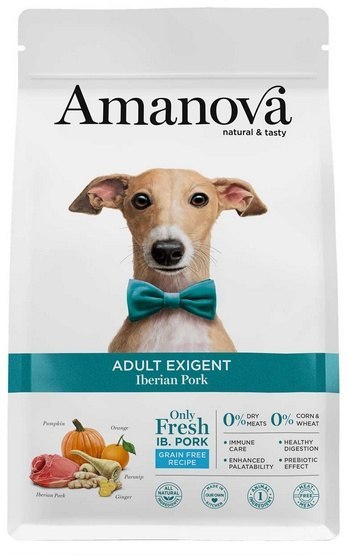 Amanova Dog Adult Exigent Iberian- wieprzowina 10kg, dla psów z wrażliwym brzuszkiem