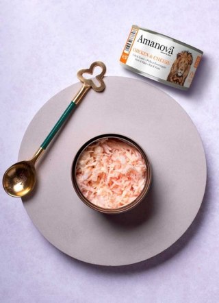 Amanova Cat kurczak i ser w bulionie puszka 70g, naturalna mokra karma [02]