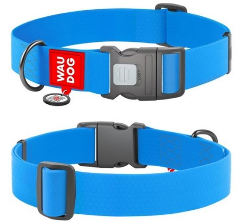 Collar Obroża wodoodporna z QR-paszportem, plastikowy fastex, XXL 35mm/46-70cm niebieska