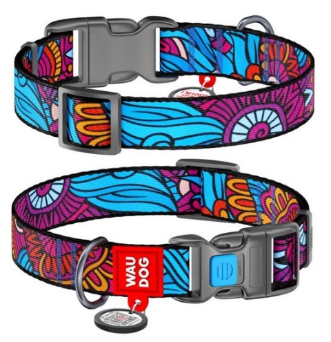 Collar WauDog Nylon Obroża nylonowa z QR-paszportem, plastikowy fastex, wzór LATO, 15mm/25-35cm