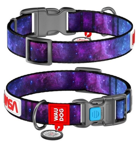 Collar WauDog Nylon Obroża nylonowa z QR-paszportem, plastikowy fastex, wzór NASA21, 20mm/28-40cm
