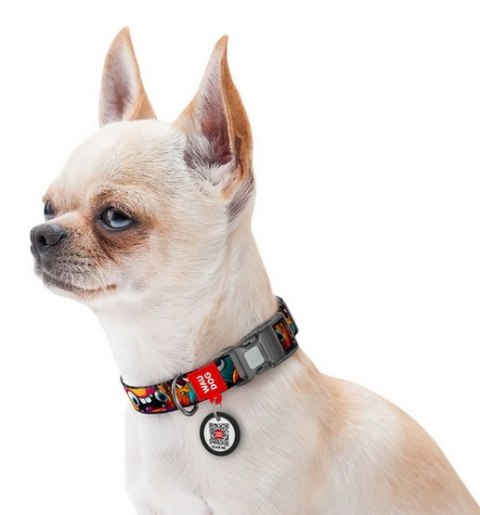 Collar WauDog Nylon Obroża nylonowa z QR-paszportem, plastikowy fastex, wzór ZĘBATE POTWORY, XXL 35mm/46-70cm