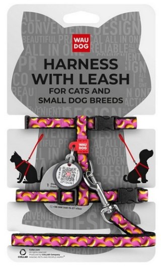 Collar WauDog Nylon Szelki ze smyczą nylonowe anatomiczne w kształcie litery H, z QR-paszportem, plastikowy fastex, wzór BANANY