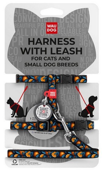 Collar WauDog Nylon Szelki ze smyczą nylonowe anatomiczne w kształcie litery H, z QR-paszportem, plastikowy fastex, wzór POMARAŃ