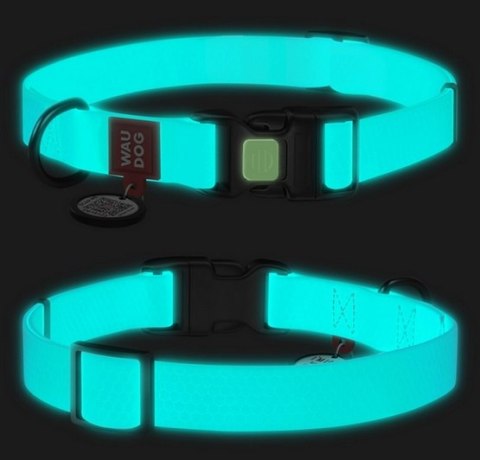 Collar WauDog Obroża wodoodporna z QR-paszportem, akumulująca światło, plastikowy fastex, 15mm/25-35cm