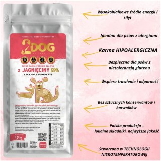 SUCHA KARMA DLA PSA 2Dog JAGNIĘCINA 1,2kg ZIMNOTŁOCZONA HIPOALERGICZNA MONO